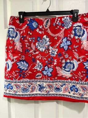 Talbots Red Floral Mini Skirt with Blue and Pink Accents